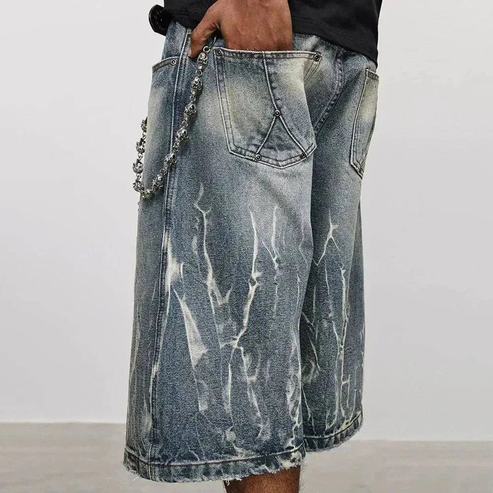 Lightning-Muster gewaschene kurze Jeans-Shorts