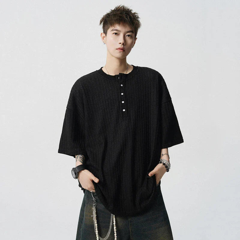 Cool Button Design Solid Color Round T-Shirt