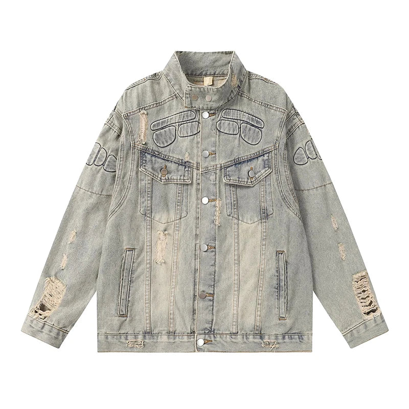 Lightweight Retro Distressed Padded Denim Jacket