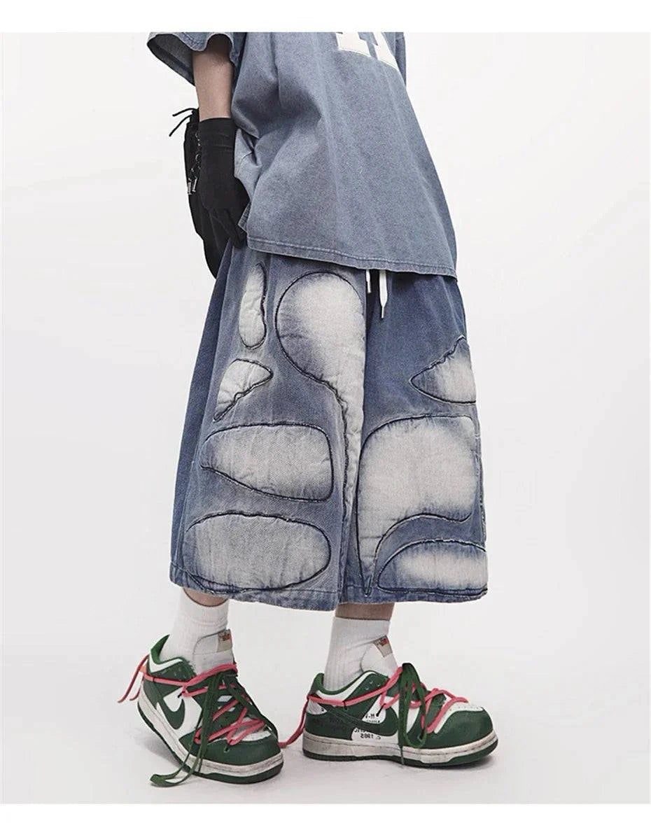 Vintage Distressed Patch Denim Jorts