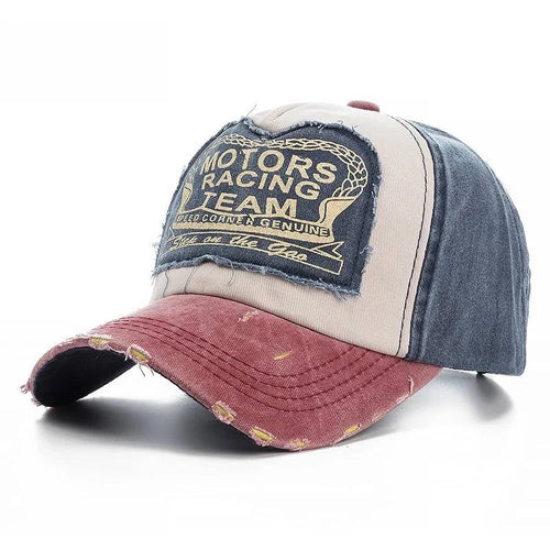Gorra de béisbol de algodón lavado dañado - Azul y rojo