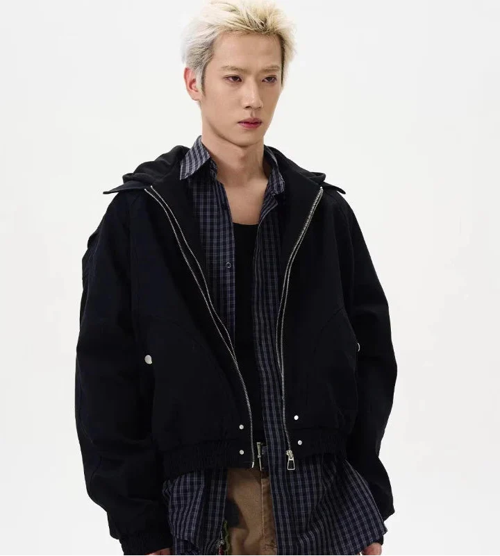 Patchwork Silhouette Retro Hooded Jacket