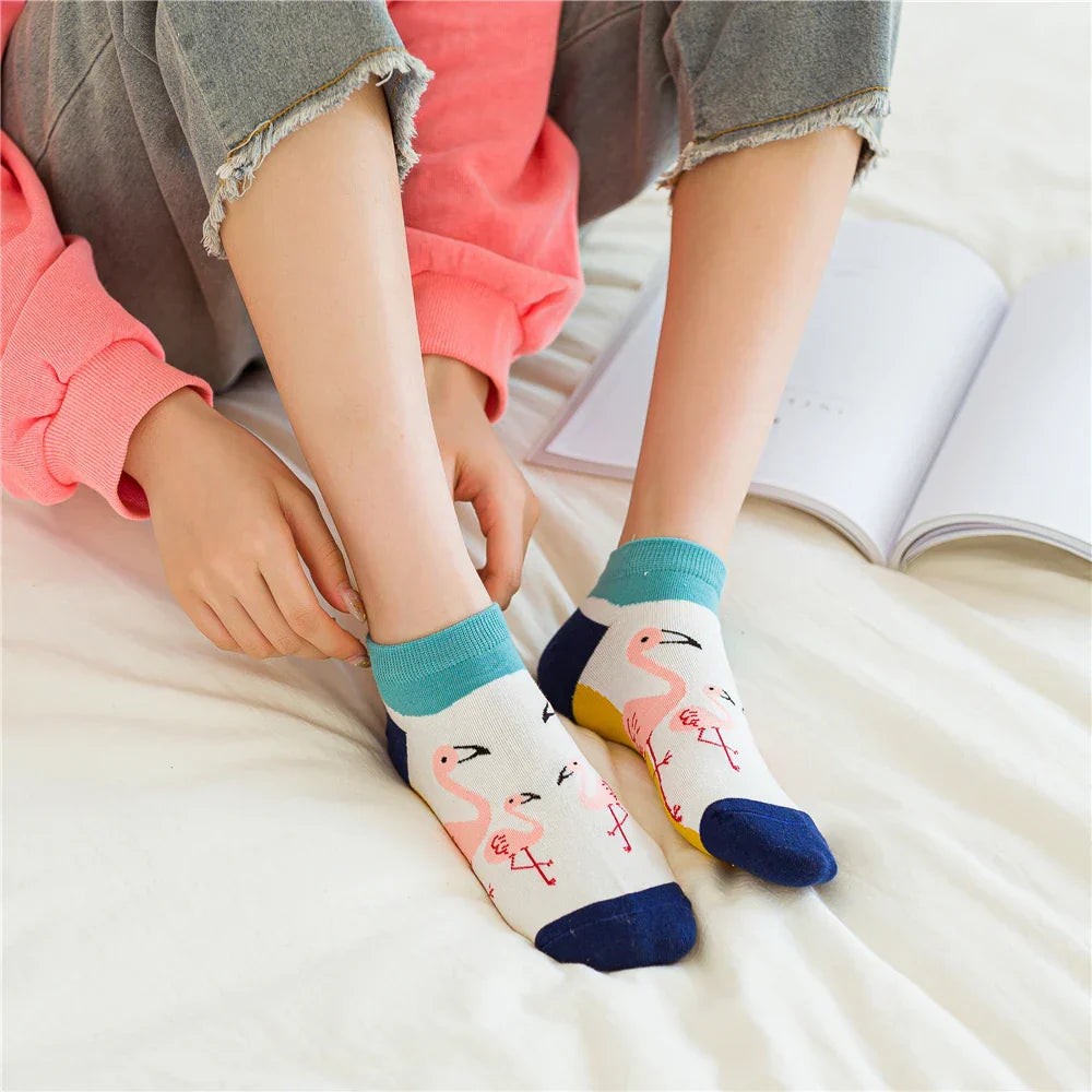 Colorful Flamingo Patterned Short Ankle Socks