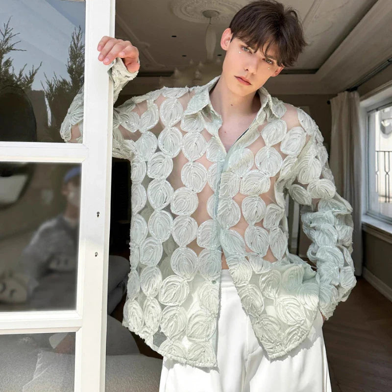 Camisa de solapa de manga larga transpirable y elegante