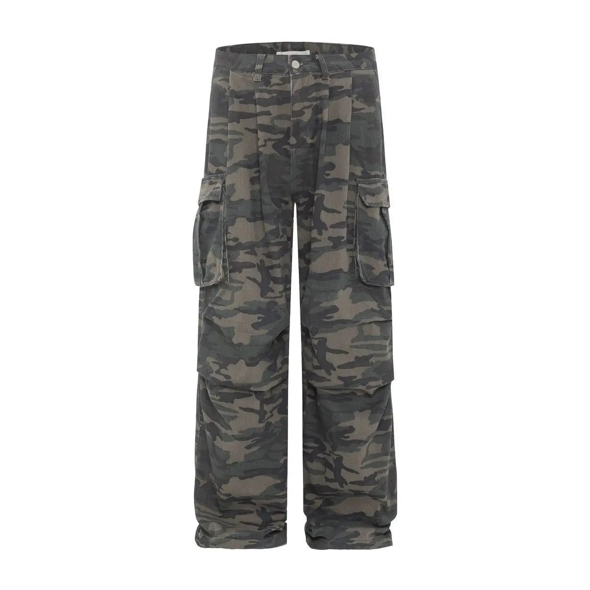 Vintage Washed Camouflage Print Wide Jeans