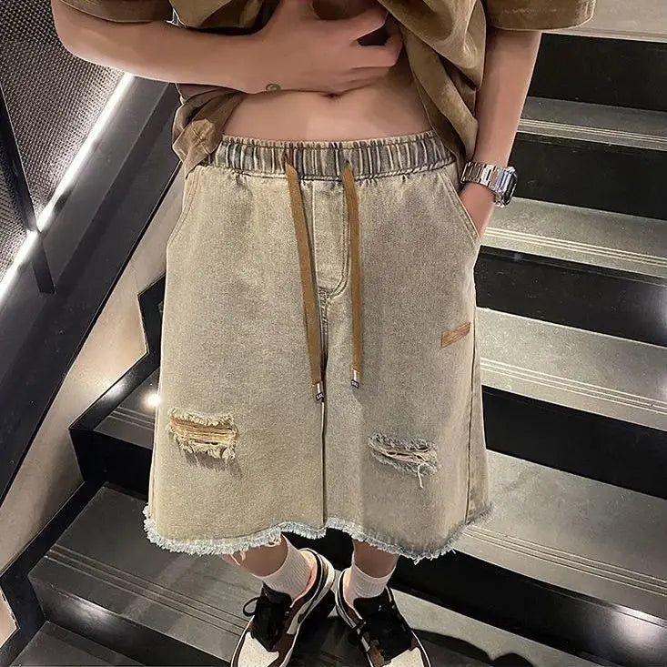 Button Zipper Pocket Fashionable Loose Shorts