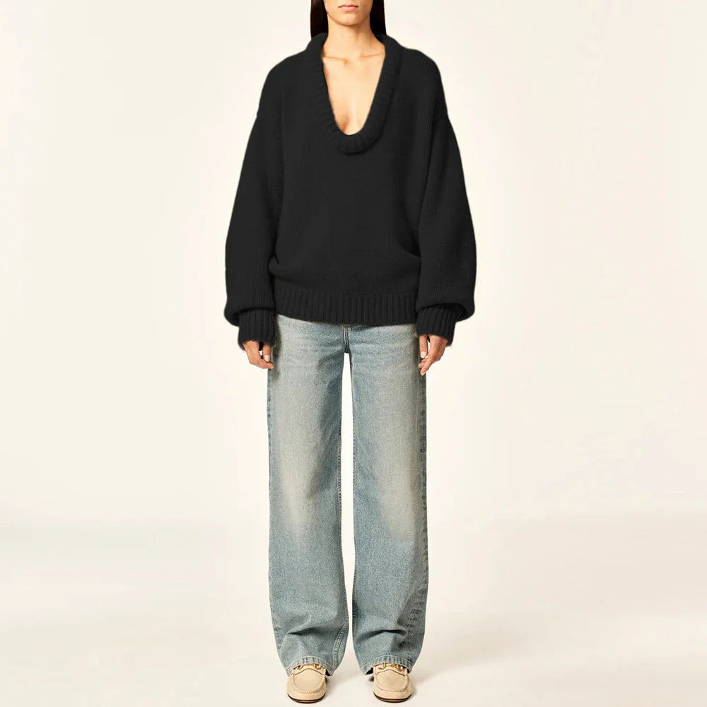 Women Cute Chic Solid Loose O Neck Sweater