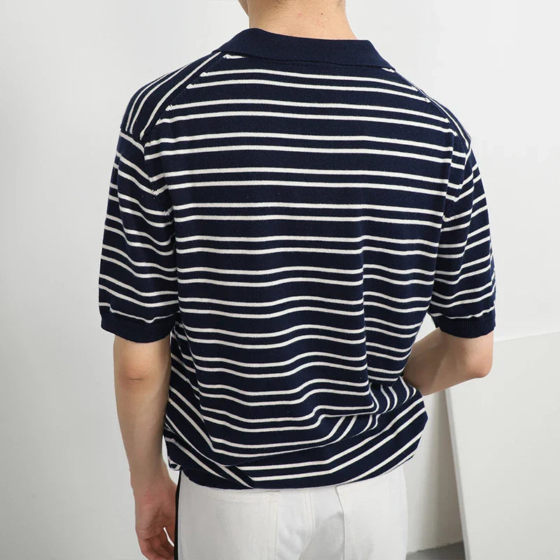 Herren Komfort Luxus Gestricktes Gestreiftes Polo-T-Shirt