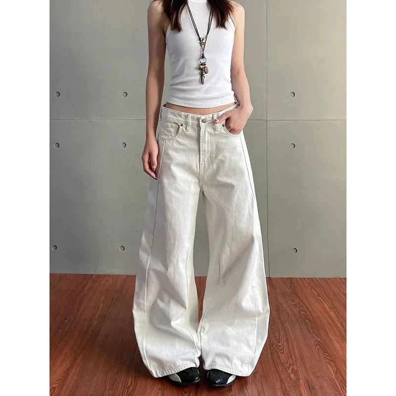 Witte vintage jeans met hoge taille en wijde pijpen