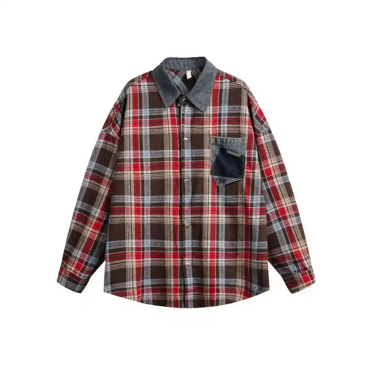 Fashionable Vintage Plaid Frayed Edge Long Sleeve Shirt