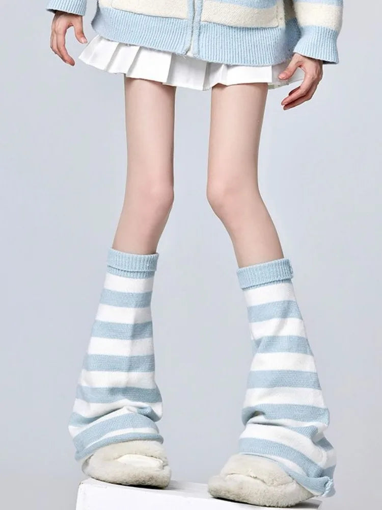 Soft Girl Chic Striped Leg Warmer Ensemble
