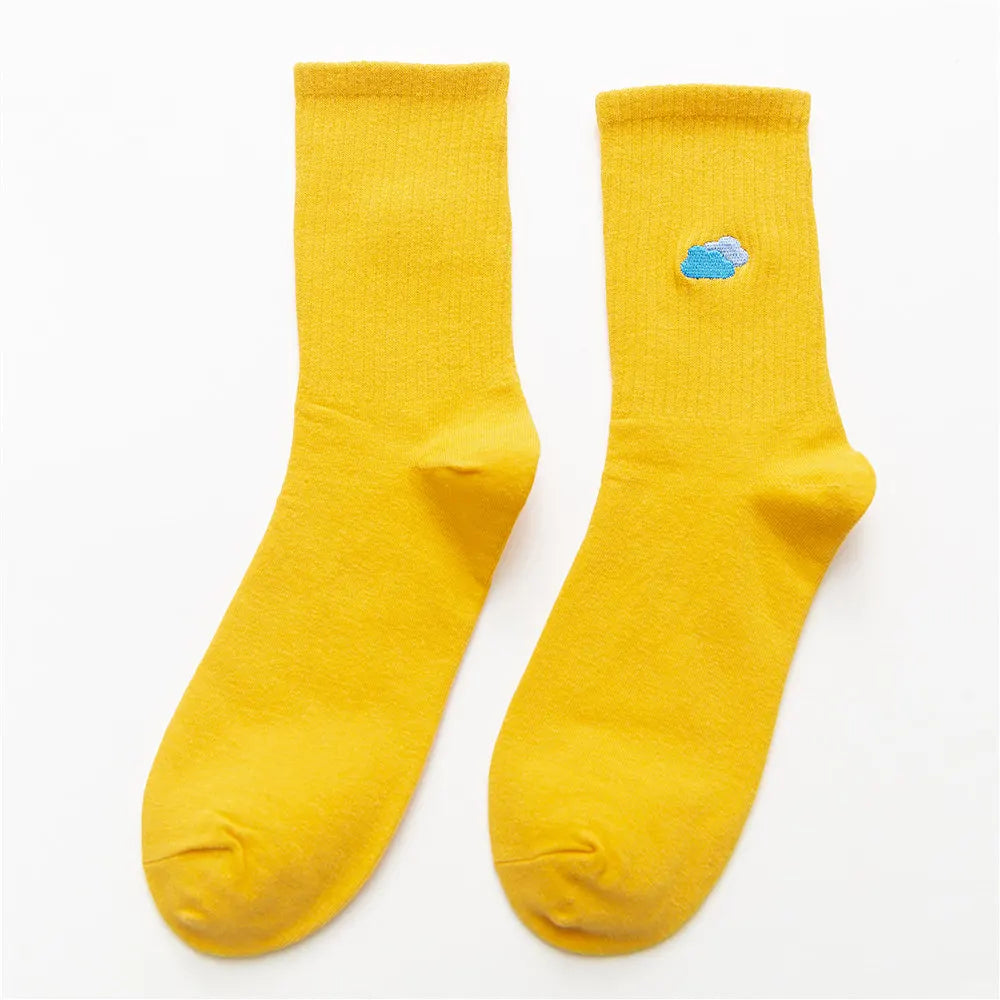 Colorful Weather Forecast Pattern Embroidery Socks