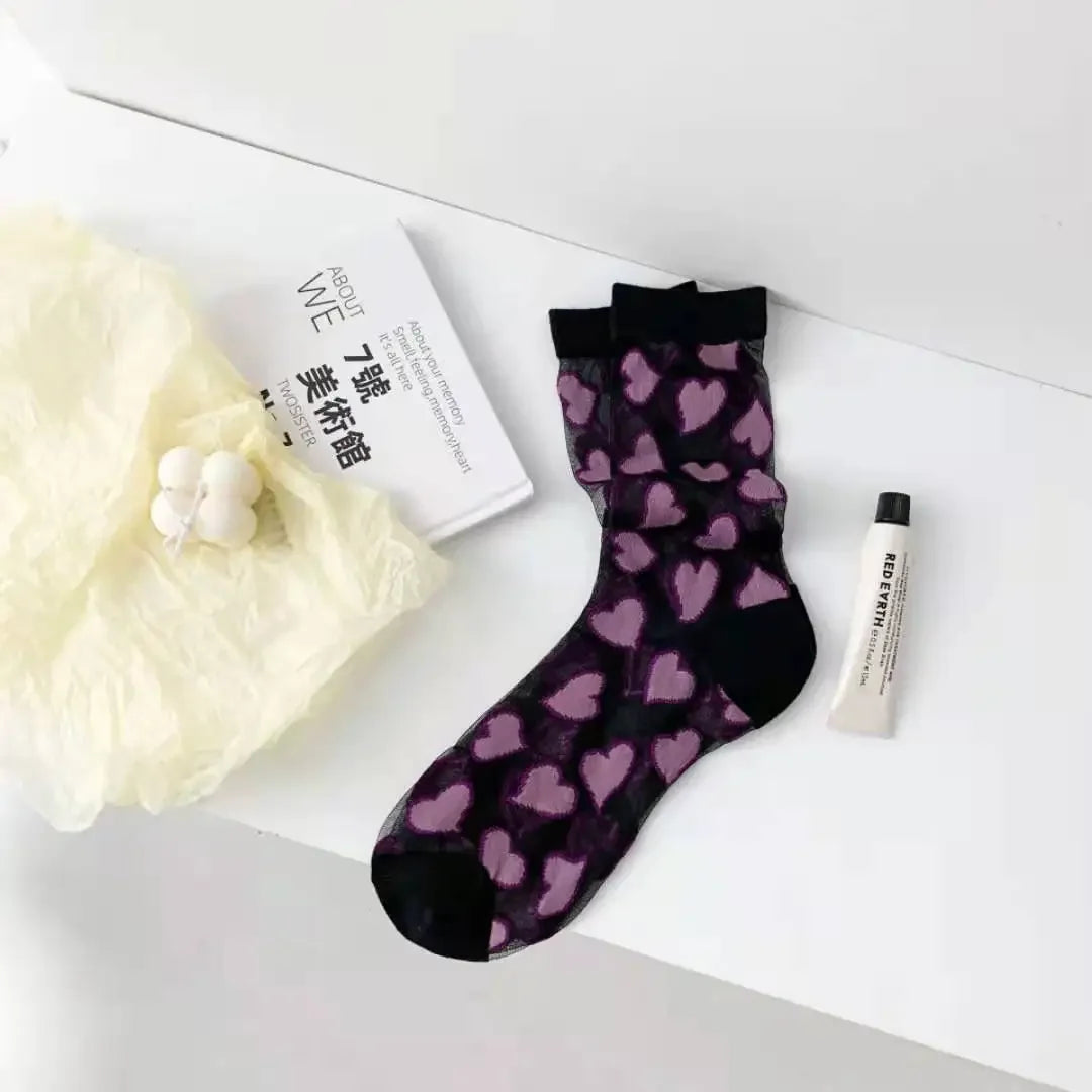 Crystal Heart Print Ultra Thin Socks
