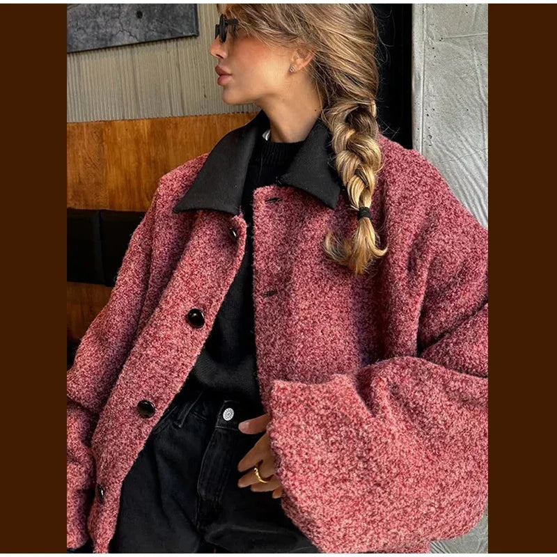 Chaqueta elegante con paneles y cuello vuelto para mujer