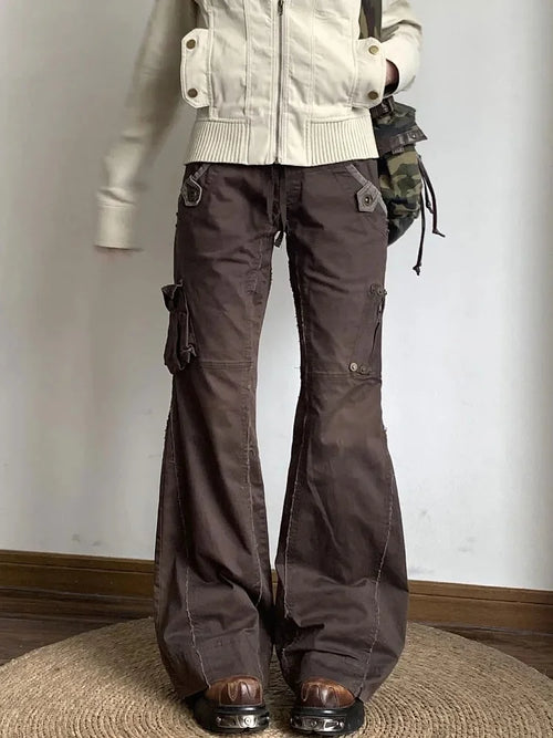 Calça Cargo Jeans Flare Ajustada Marrom - Marrom / XXXL