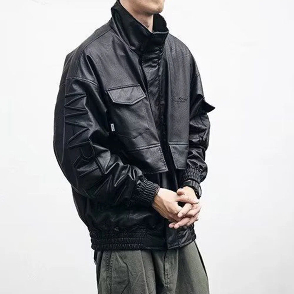 Men Durable Versatile Casual Leather Biker Jacket