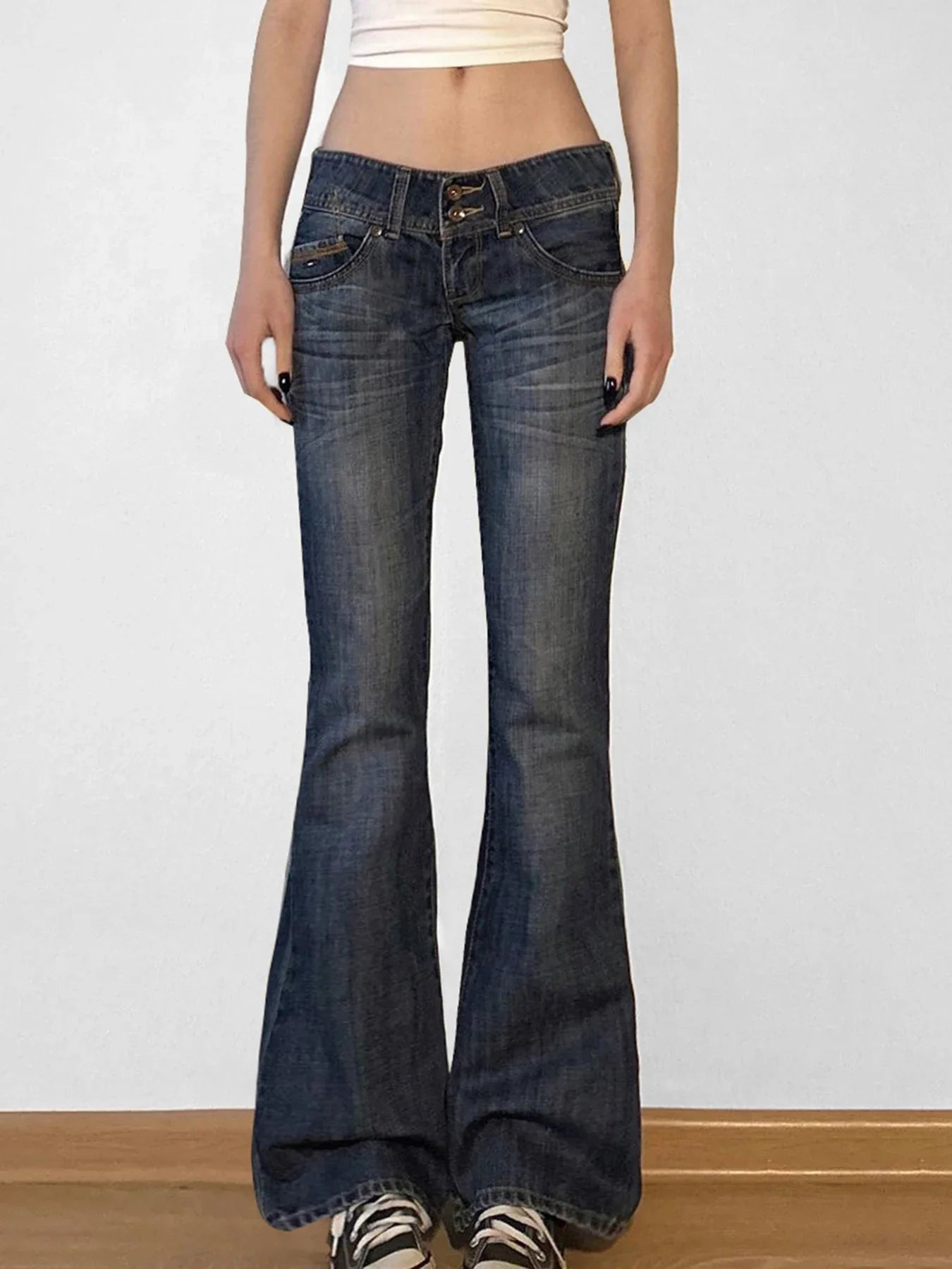 Y2K Vintage Flared Button-Up Low Jeans