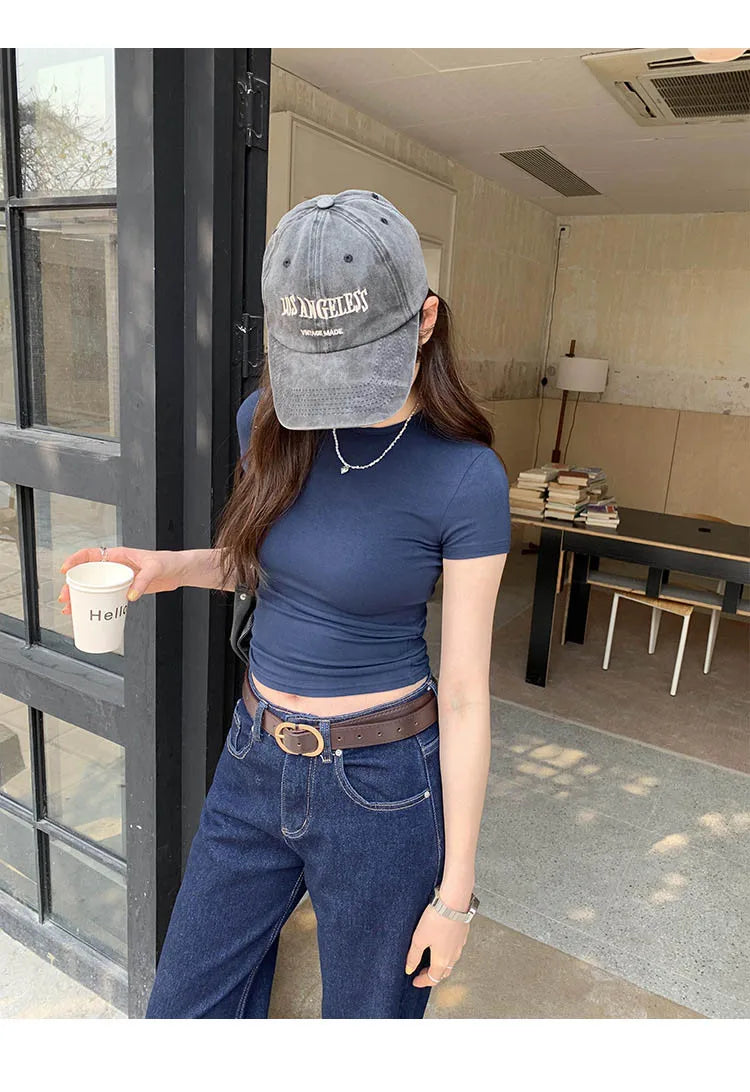 기본 크루넥 크롭 탑