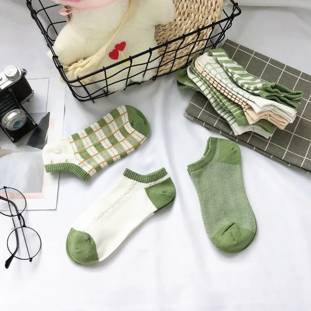 Avocado Green Boat Socks Summer Cotton