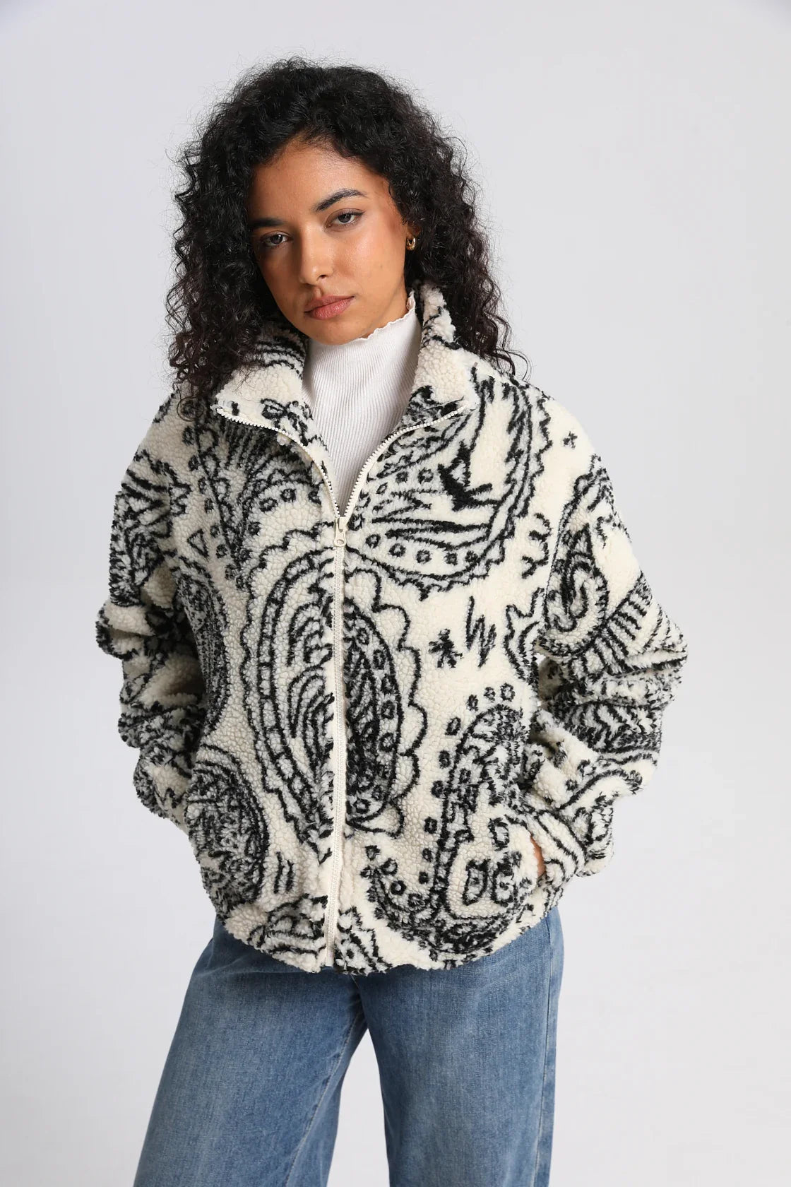 Cozy Streetwear Anime Print High Collar Jacket