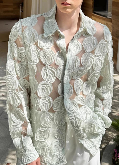 Camisa de solapa de manga larga transpirable y elegante