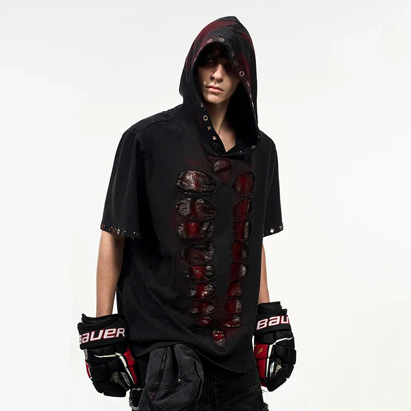 Insulated Contrast Color Sequins Hooded T-Shirt