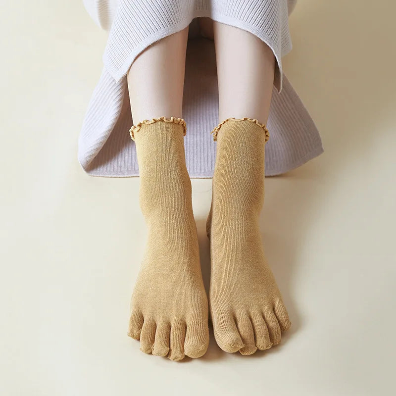 Colorful Loose Edge Curl Cotton Five-Toe Socks