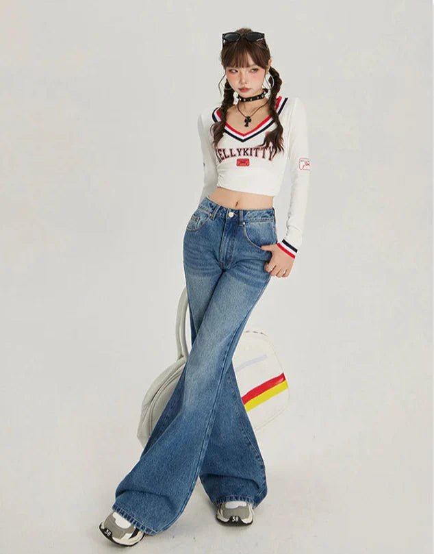 Jean évasé taille haute rétro léger