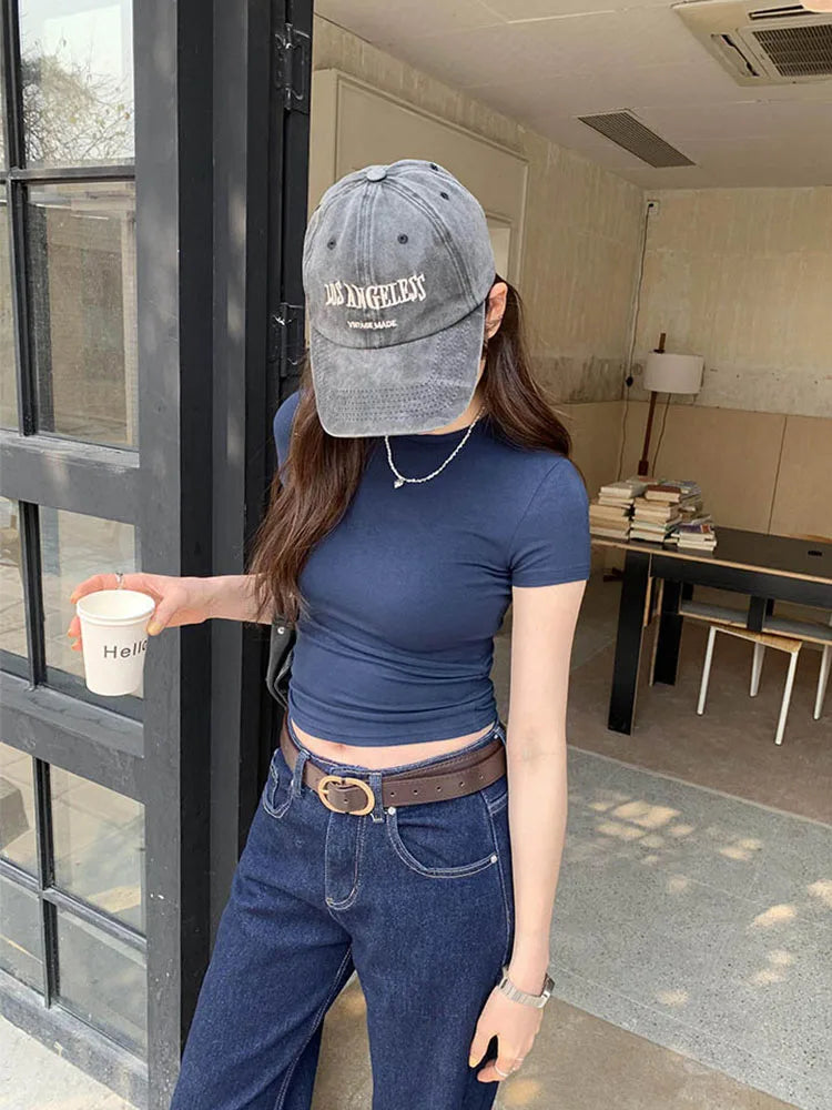기본 크루넥 크롭 탑