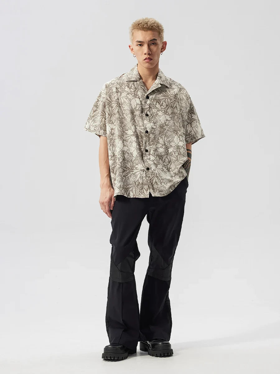 Camisa de solapa suelta con estampado floral estilo coreano para hombre