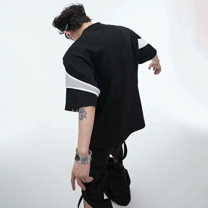 Men Streetwear Color Contrast Splicing Design T-Shirt