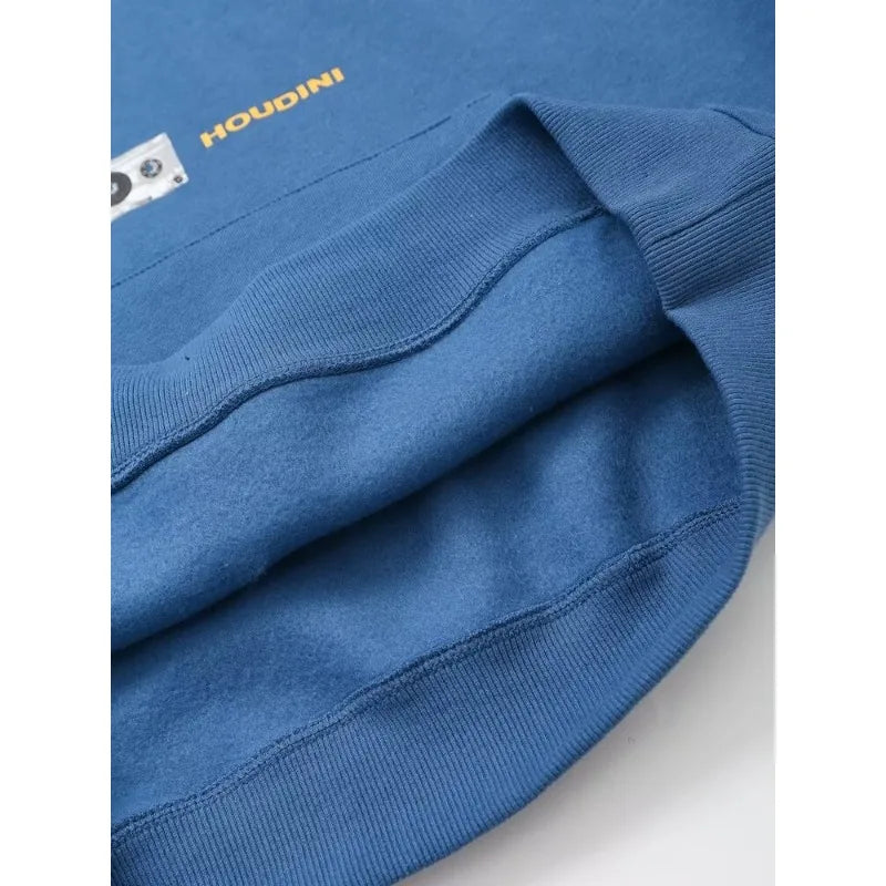 Blue Letter Print Loose Fit Hoodie