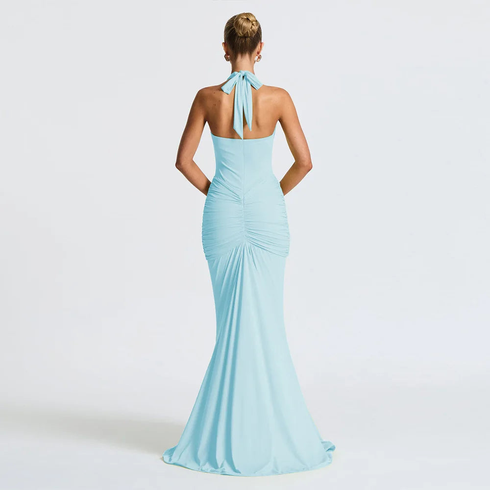 Ruched Deep Plunge Maxi Dress