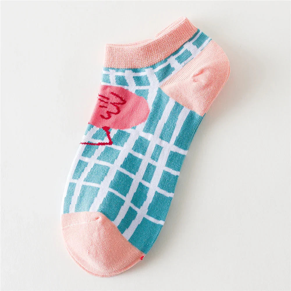 Colorful Flamingo Patterned Short Ankle Socks