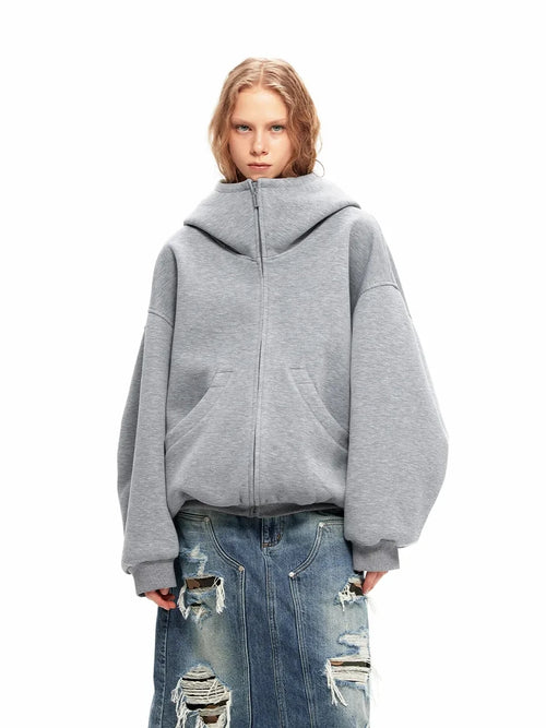 Moletom Feminino Oversized com Zíper e Tecido Grosso - Preto / L