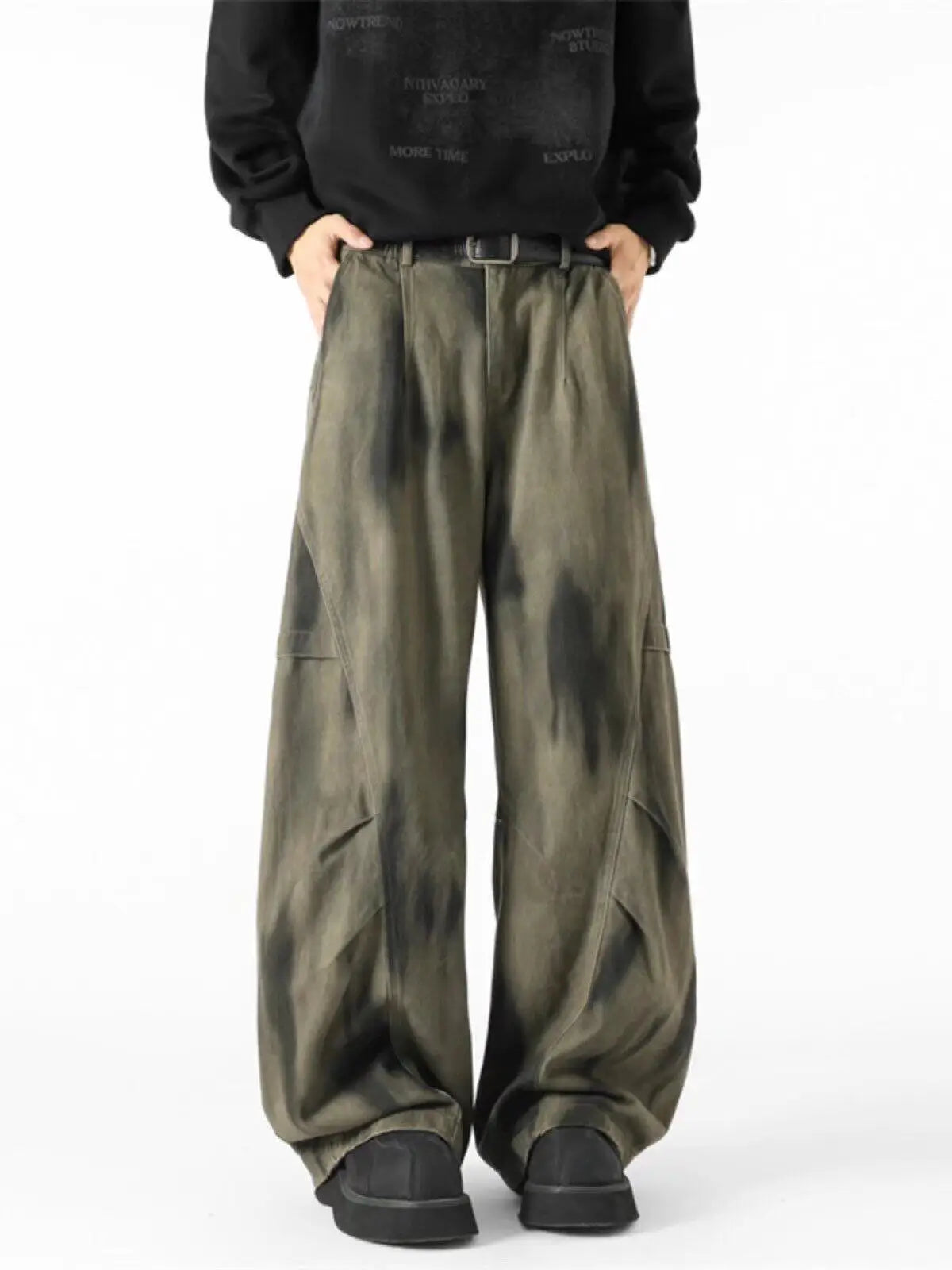 Distressed Tie Dye Denim Wide-Leg Jeans