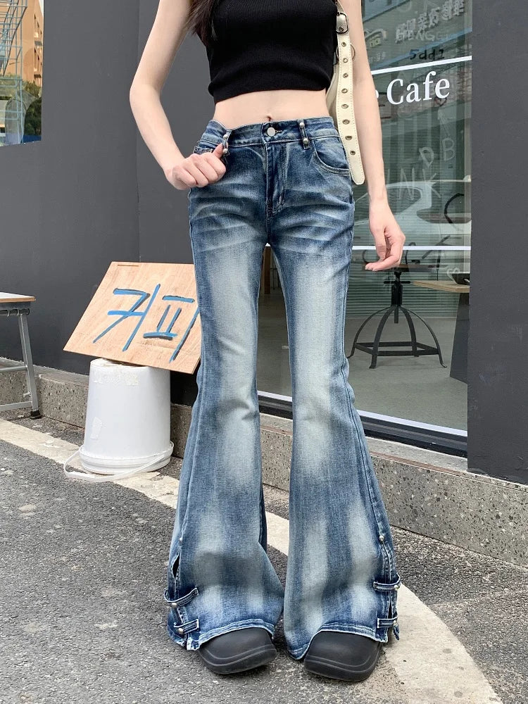 Distressed Blue Slim Flare Jeans