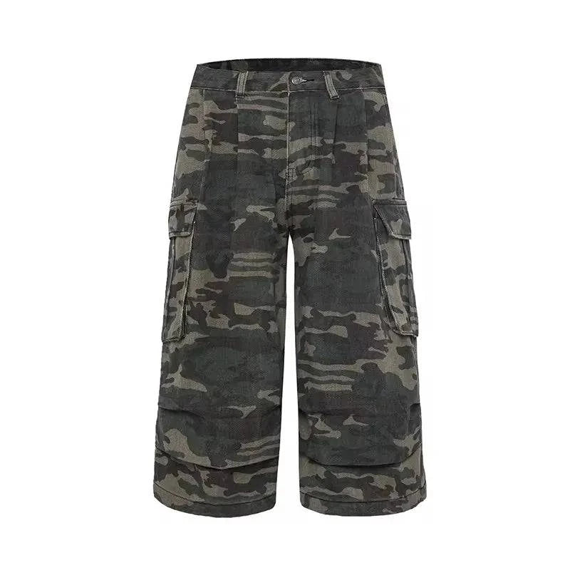 Cozy Vintage Camo Baggy Pleated Denim Jorts