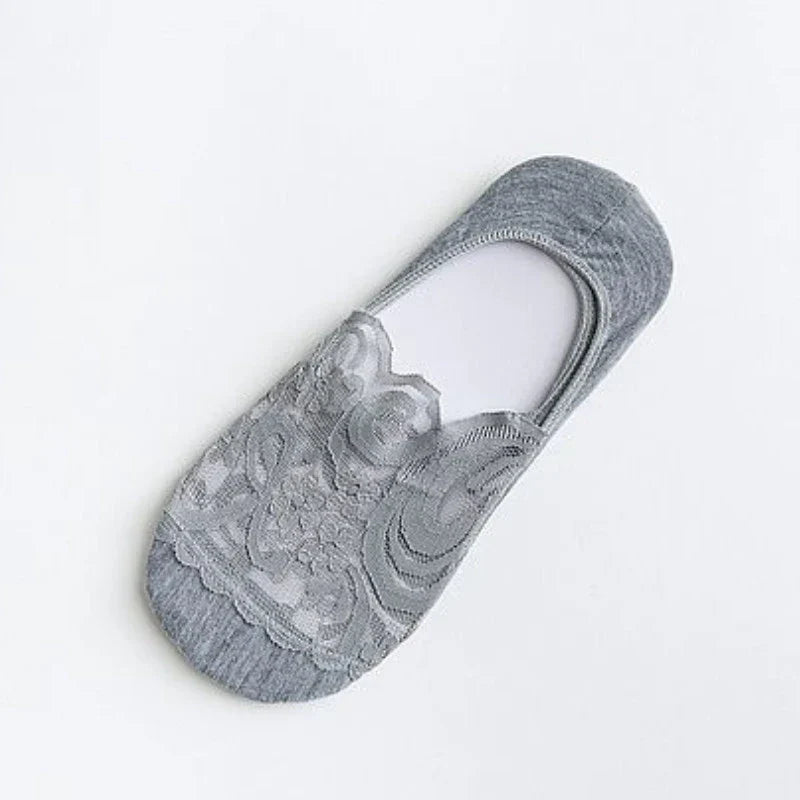 Breathable Lace Slipper School Socks Black