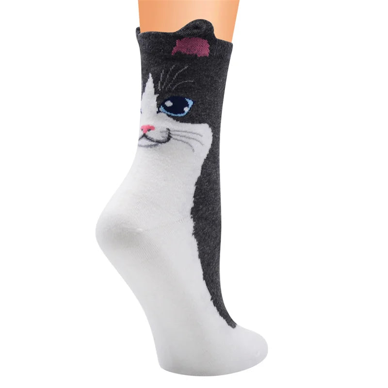 Colorful Cartoon Cat Patterned Cotton Socks