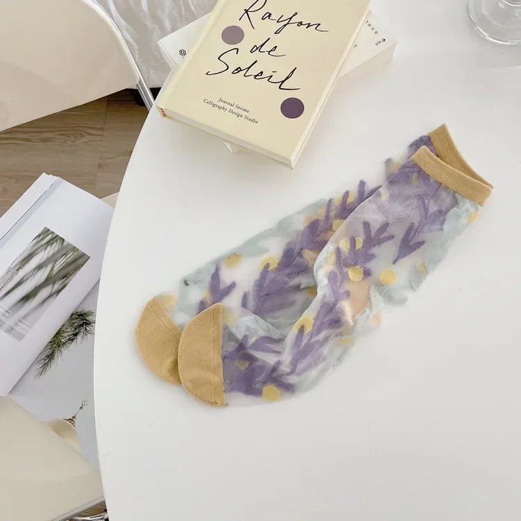 Silk Floral Summer School Socks Mid Tube