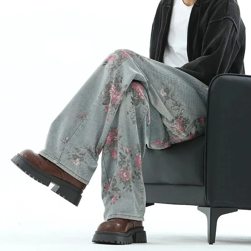 Vintage Floral Loose Wide Leg Jeans