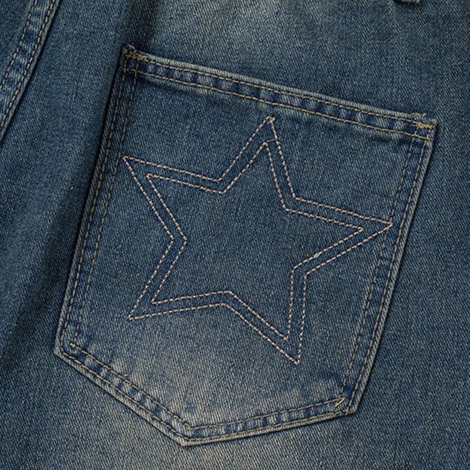 Vintage denim shorts met sterrenpatch