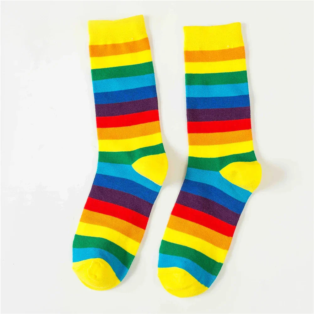 Colorful Striped Calf Socks Cotton Elasticity
