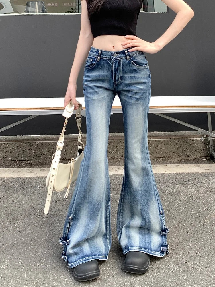 Distressed Blue Slim Flare Jeans