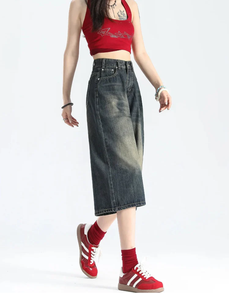 Blue Vintage High Waist Denim Short