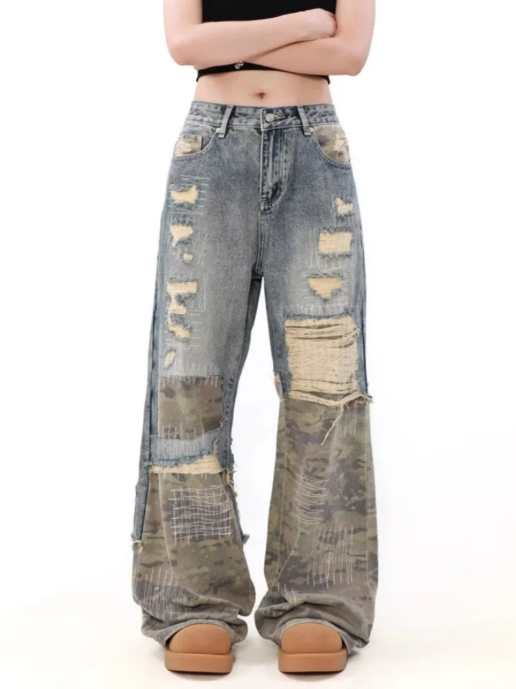 Vintage Washed Blue Ripped Baggy Jeans