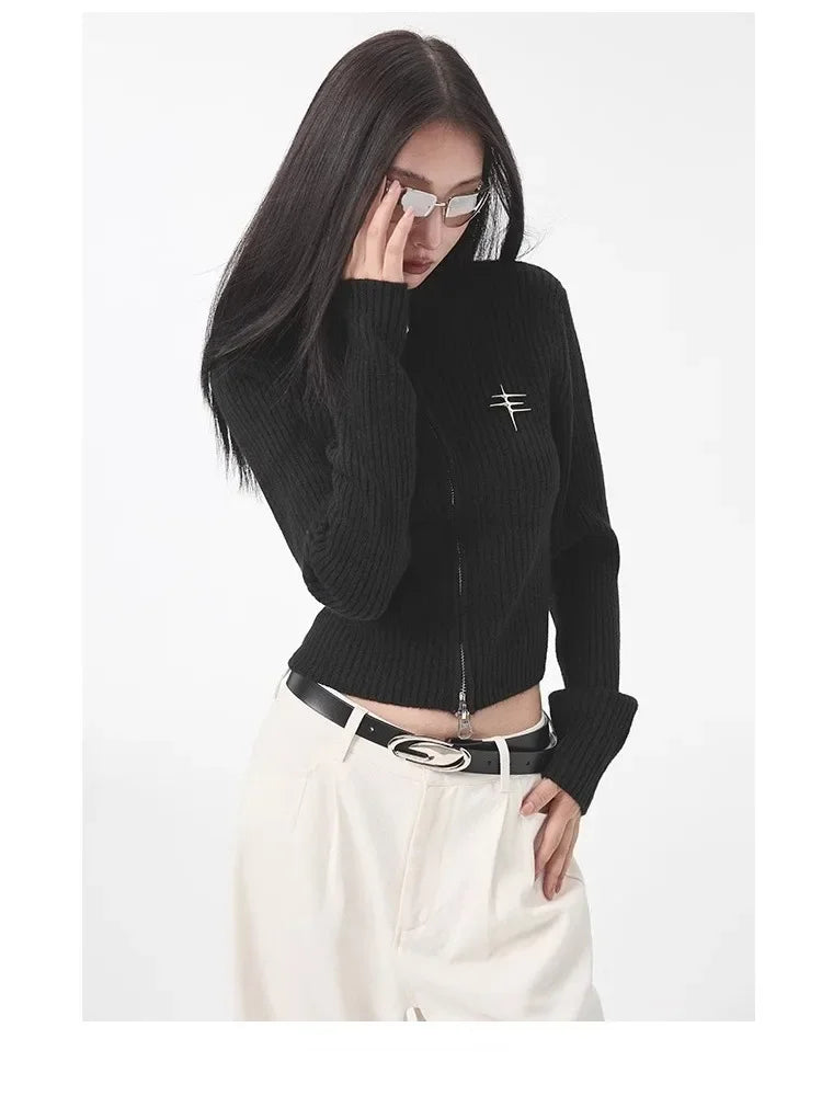 Women Vintage Grey Zipper Sweatshirt