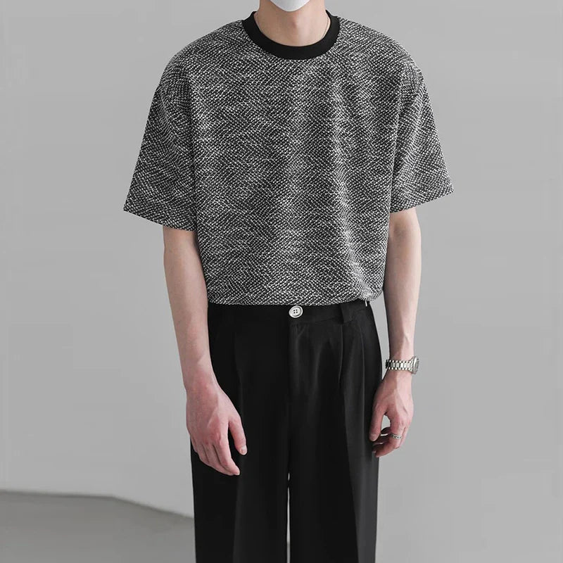 Camiseta informal de lujo con cuello redondo y textura estilo coreano