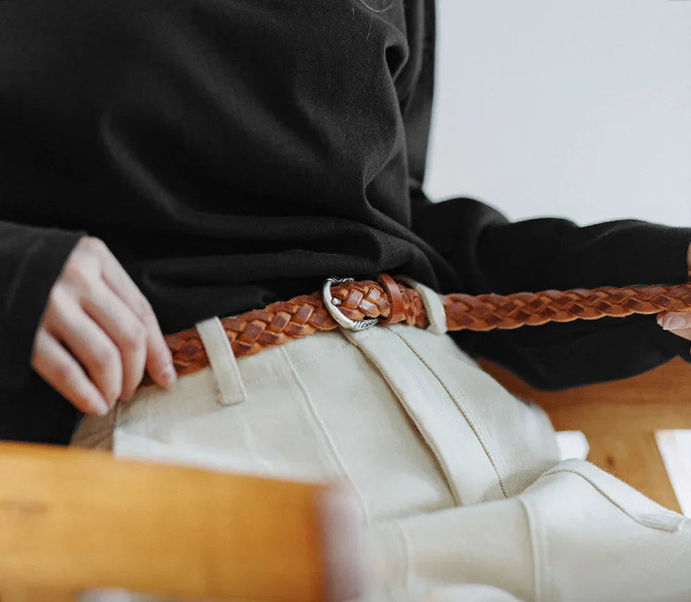 Braided Vintage Veg Tan Leather Belt